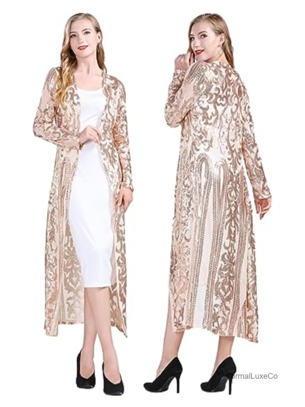 Sequin Cardigan Long Sleeve Open Front Cover Up Evening Party